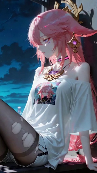 都市夜景窗边粉发美少女