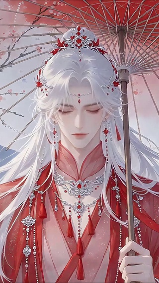 绝美红衣白发少年