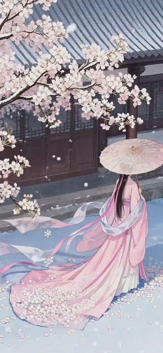 伞下雪落庭院（国风）