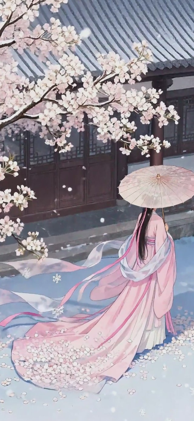 伞下雪落庭院（国风）