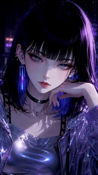 赛博朋克雨夜酷飒美少女