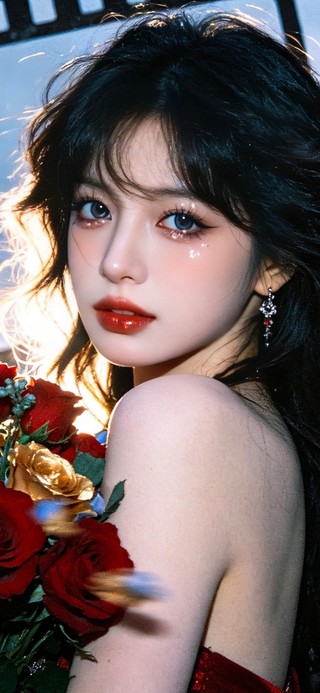 胶片前的花女