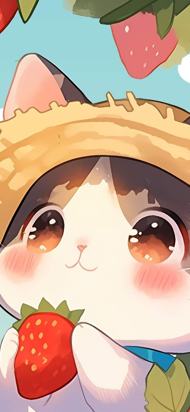 草莓下的猫咪