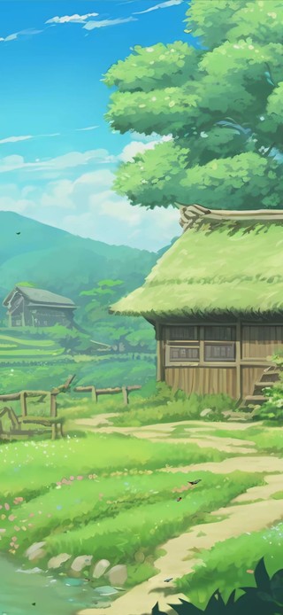 蓝天白云树木河流