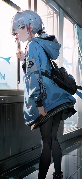 海洋白发黑丝少女