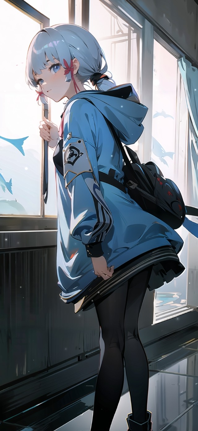 海洋白发黑丝少女