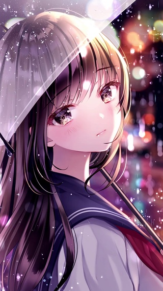 雨中撑伞的少女