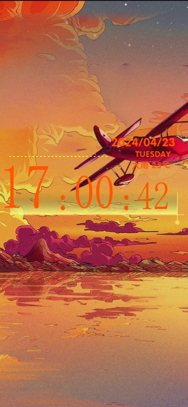 飞机飞过夕阳下的天空