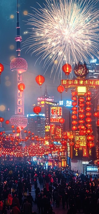 蛇年里的上海街头夜景