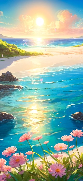 唯美樱花海边