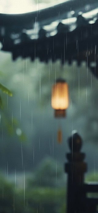 4K古风亭中观雨