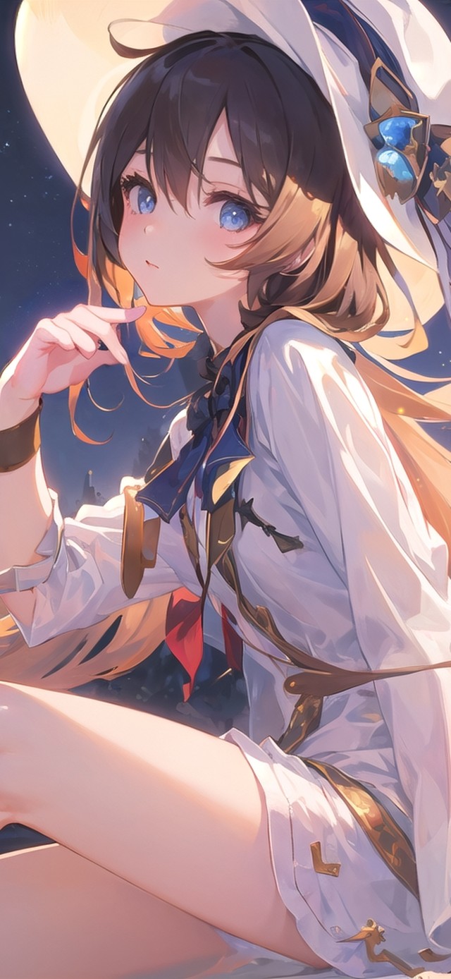 湖边唯美长发少女