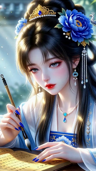 牡丹美人执笔