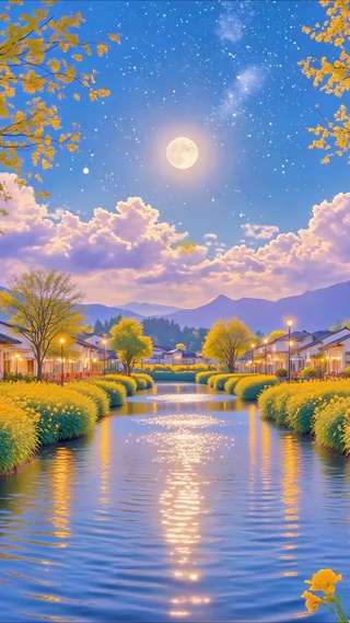 护眼夜晚乡村河流