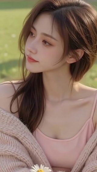 郊外草地真人写实美女