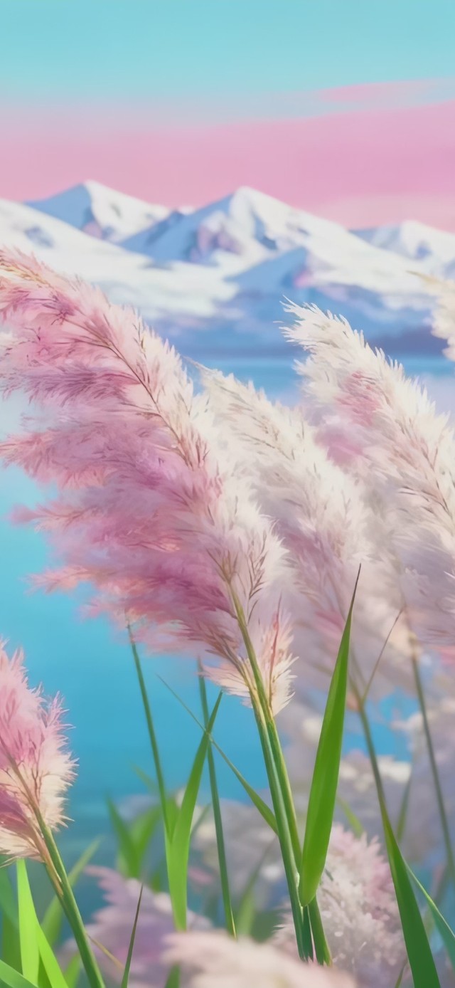 摇曳生姿粉彩芦苇