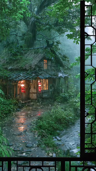 暴雨中的小木屋