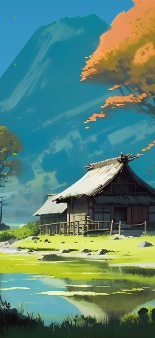 清新 湖边小屋