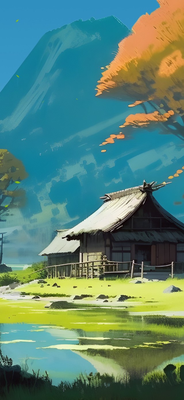 清新 湖边小屋