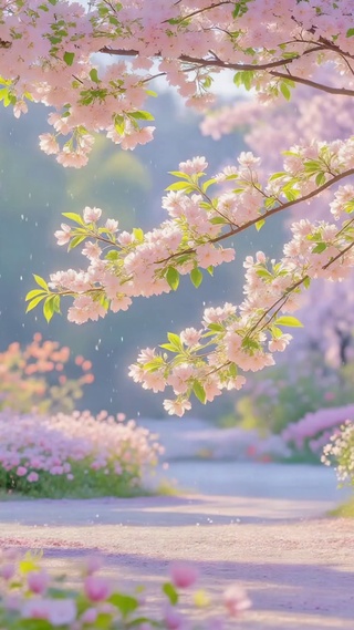 春日樱花唯美林间小路