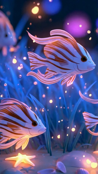梦幻海底发光条纹鱼