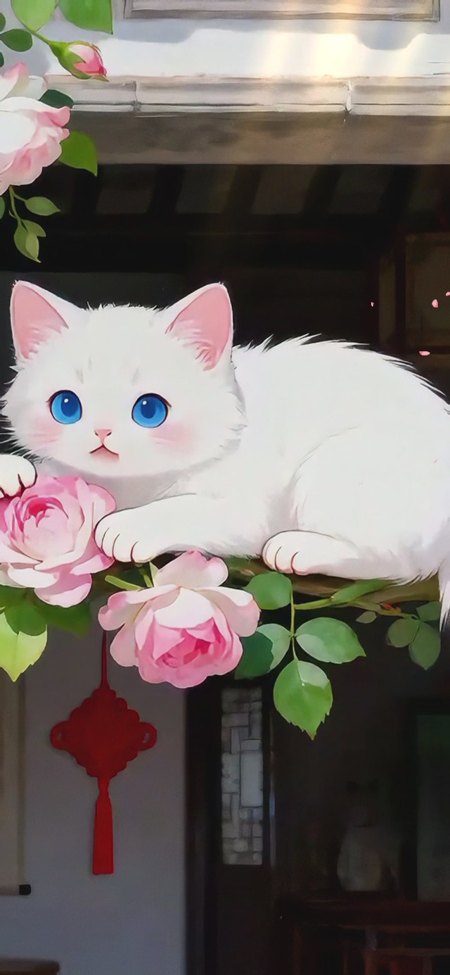 可爱蔷薇花小猫