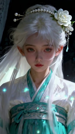 青纱水墨古风银发萝莉少女私语