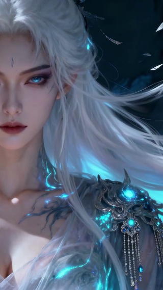 蓝焰冰雪女神银发云雾的视觉意境