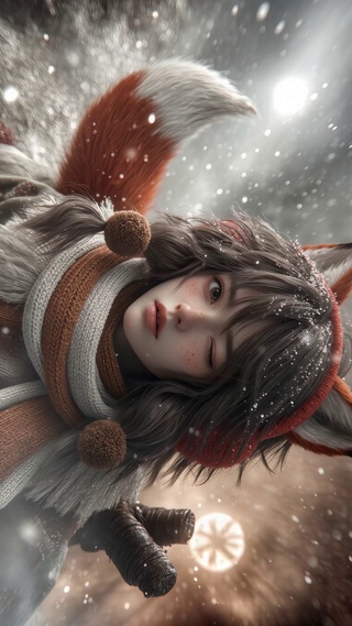 红狐装饰的冬日少女结印