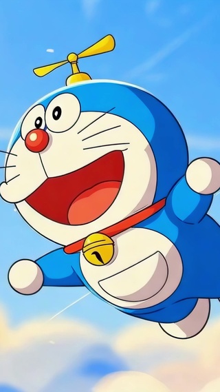 乘着竹蜻蜓的蓝胖子