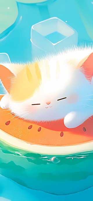 夏日西瓜上的猫咪