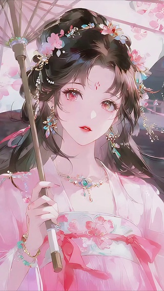 洛阳城花雨中古风少女
