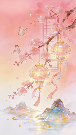 少女心柔雾蜜桃粉国风意境