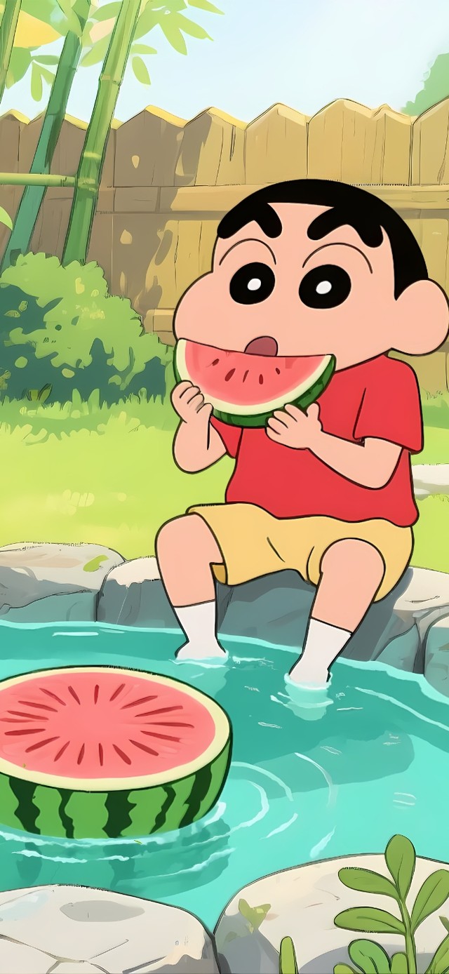 夏日水池吃瓜小新