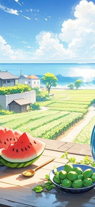 夏天西瓜金鱼和大海
