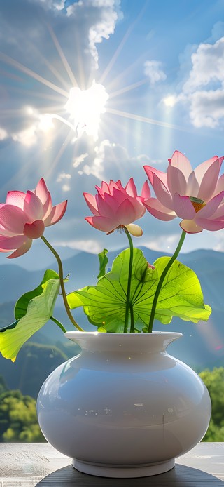 白云青山荷花