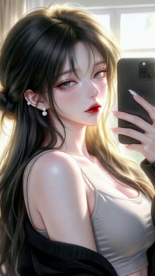 温柔氛围感对镜美女