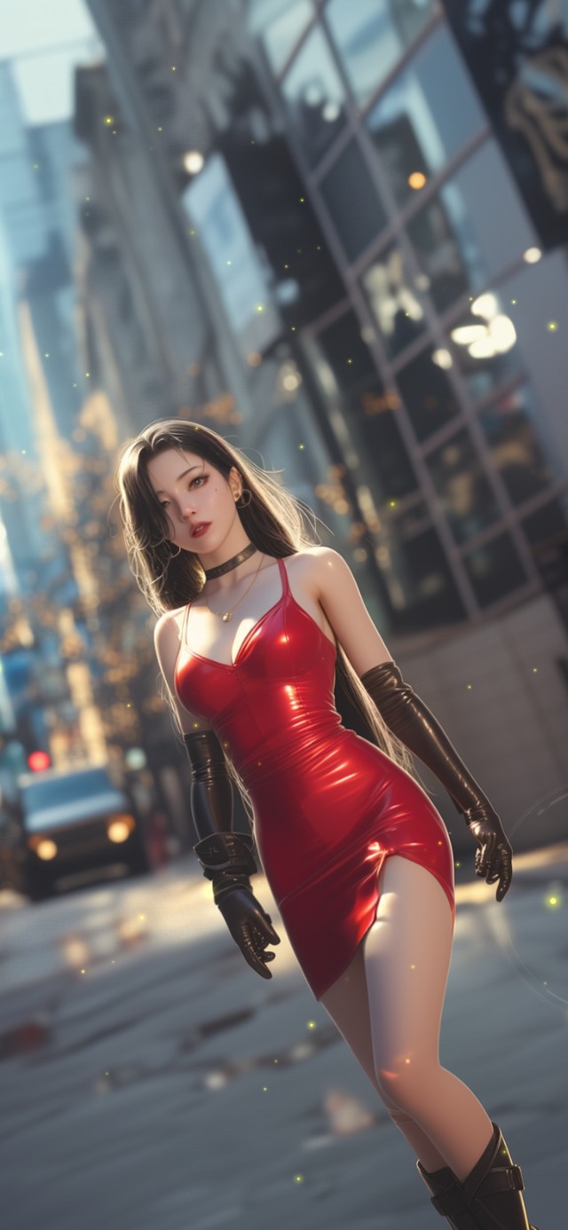 红裙美女温暖而明亮