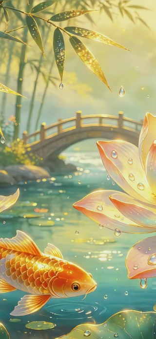 小清新简约吉祥如意锦鲤戏荷花