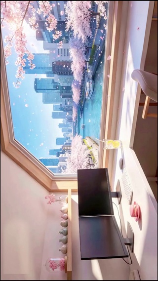 办公室窗外樱花