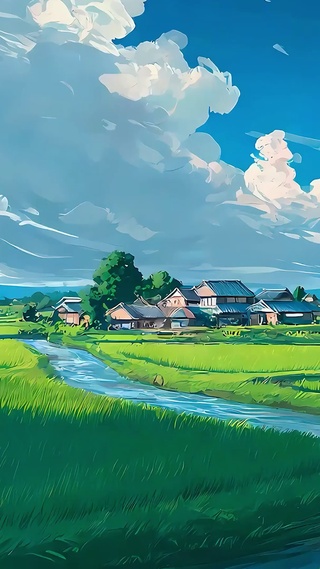 护眼蓝天白云树木河流