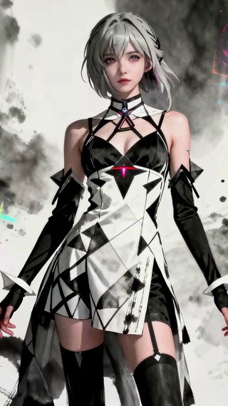 赛博黑白少女