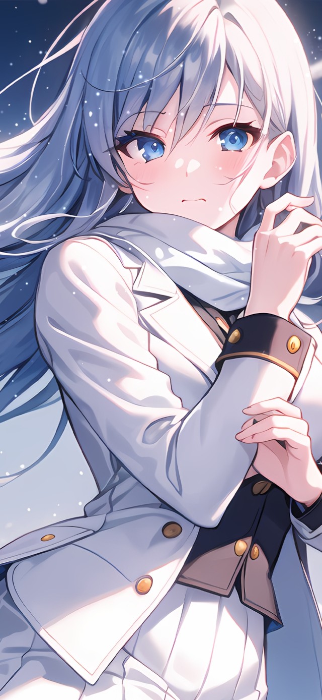 雪中碧蓝色少女