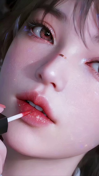 涂口红的时尚少女