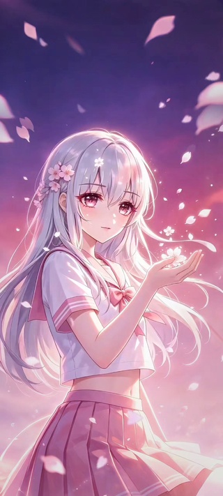 指尖盛放的春日樱花少女