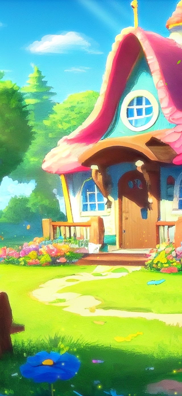 温馨插画阳光树林小屋