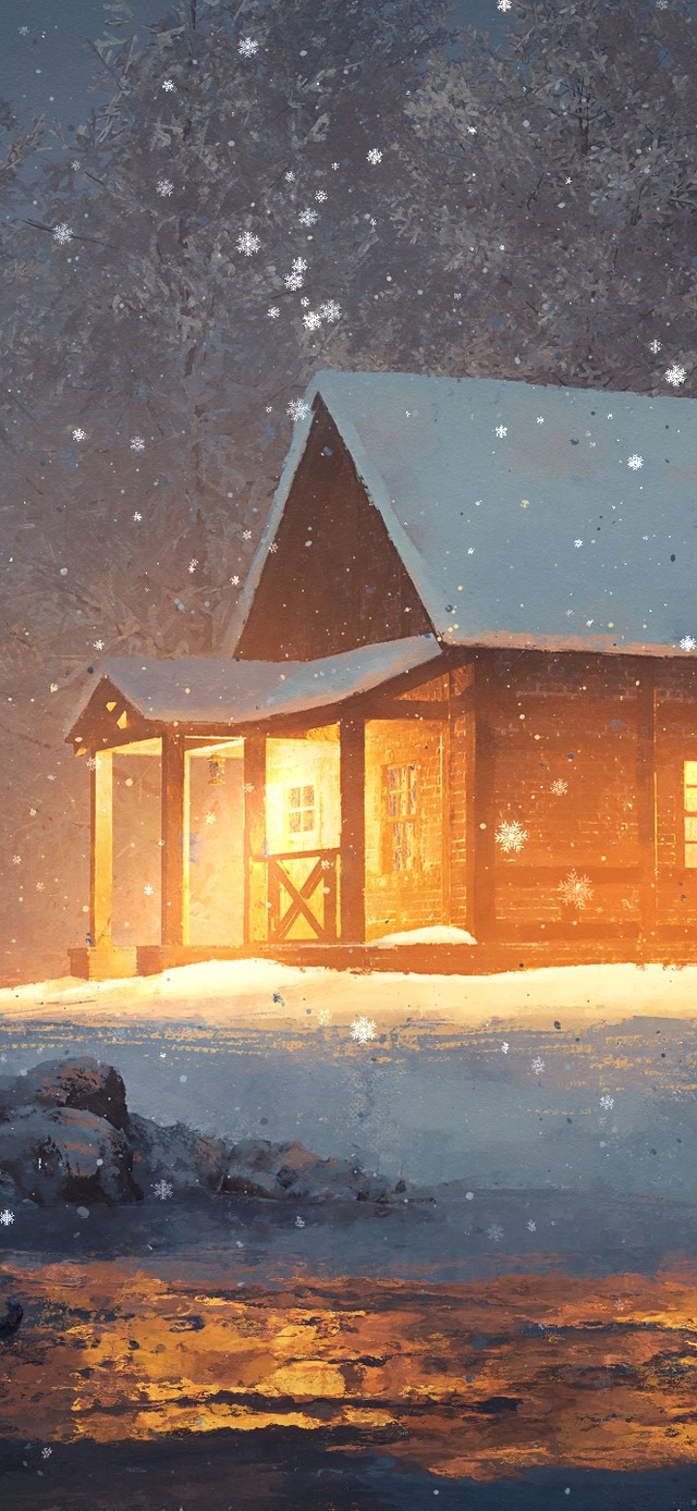 唯美冬日雪天房子