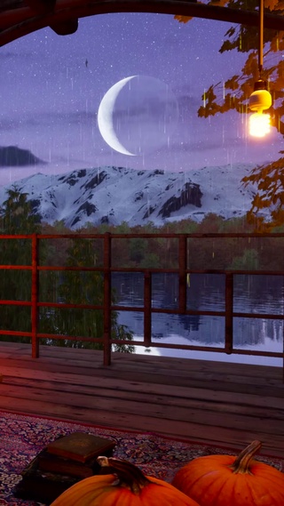 秋雨夜湖畔屋