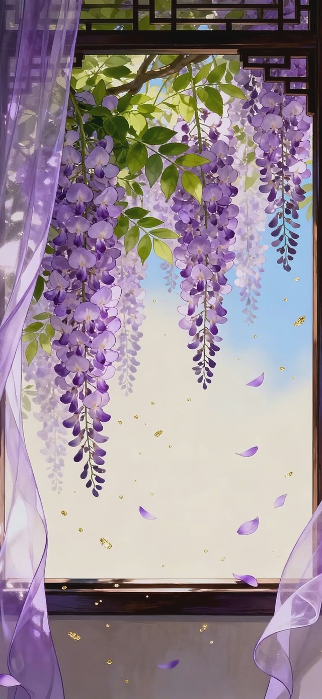 紫藤花下的窗景