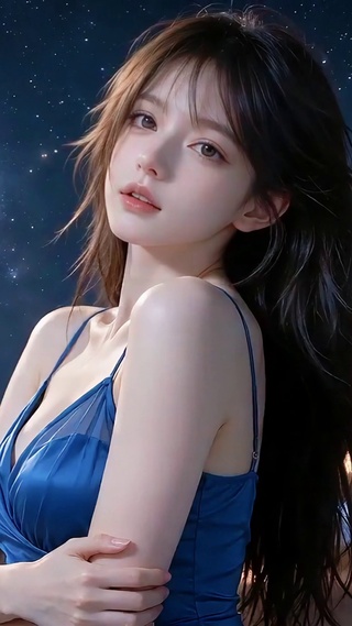 蓝色晚礼服星空少女